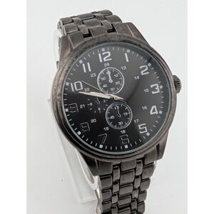 Men's Black Quartz Watch 45mm Case 6.75" Band- New Battery
